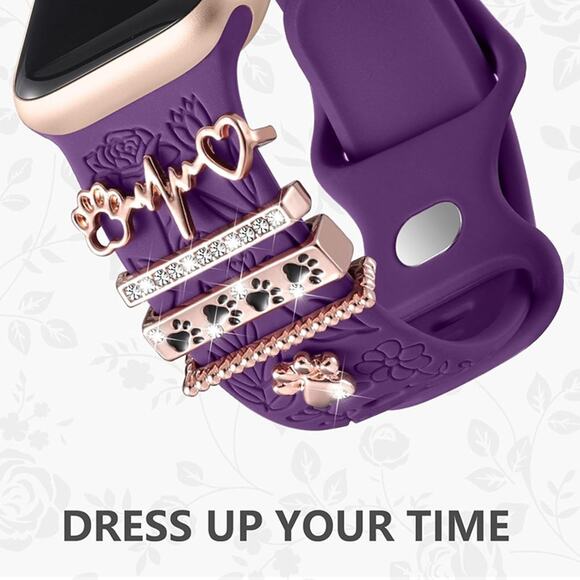 Flower Engraved Band Compatible with Apple Watch Bands for Women Purple Band - Picture 3 of 6